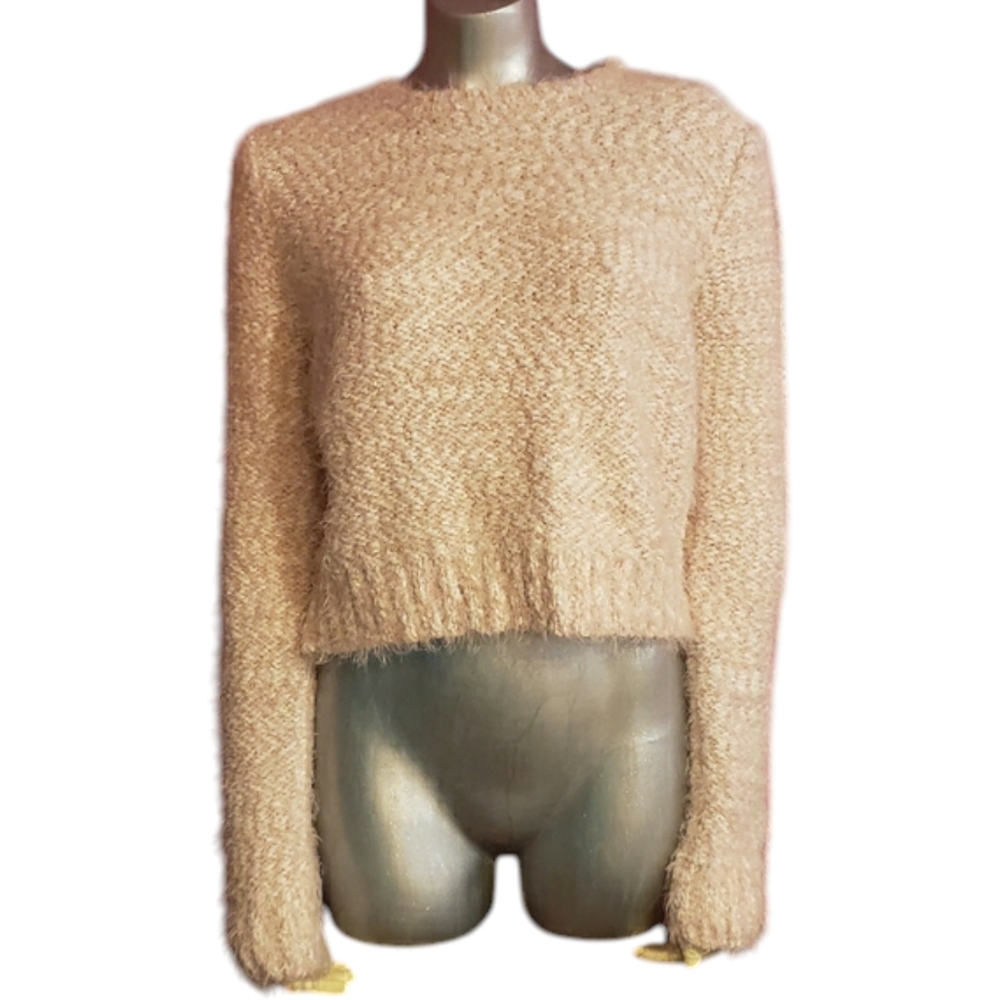 Forever 21 rosy light pink and white fuzzy knit sweater size Large
